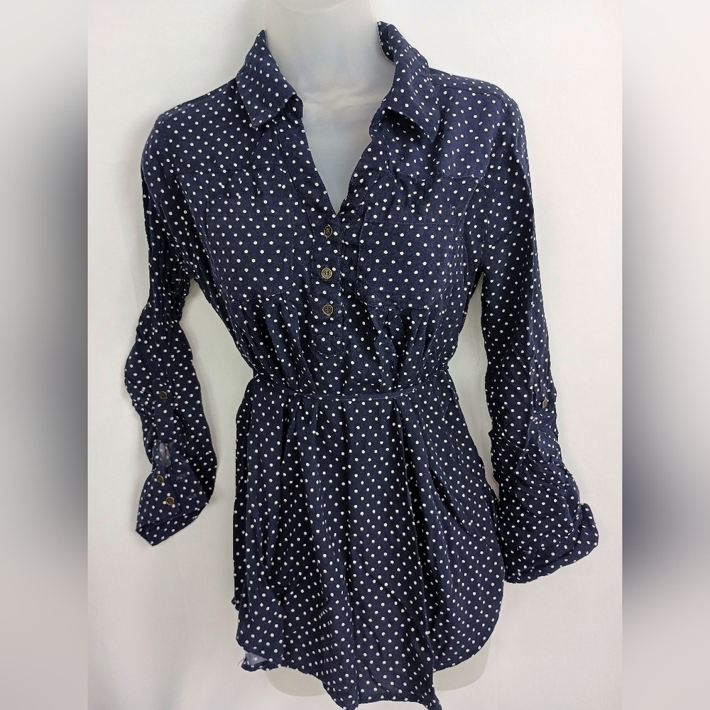 2/$30 MOTHERHOOD Cute Navy Blue Pockodot Blouse(#957)